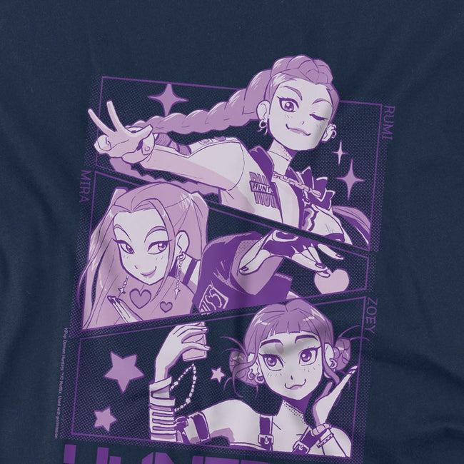 Navy - Back - K-Pop Demon Hunters Childrens-Kids Huntr-X Panels T-Shirt