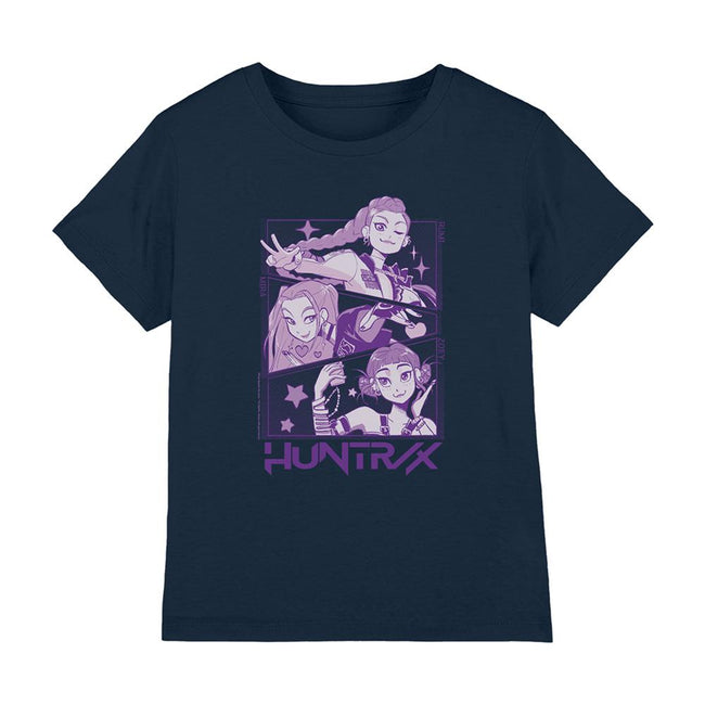 Navy - Front - K-Pop Demon Hunters Childrens-Kids Huntr-X Panels T-Shirt