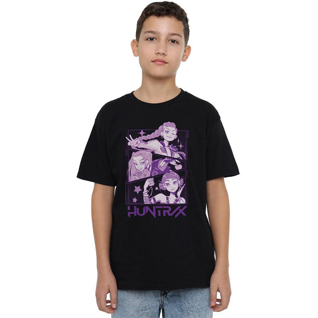 Black - Lifestyle - K-Pop Demon Hunters Childrens-Kids Huntr-X Panels T-Shirt