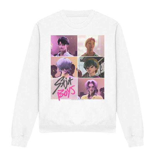 White - Front - K-Pop Demon Hunters Unisex Adult Saja Boys Grid Sweatshirt