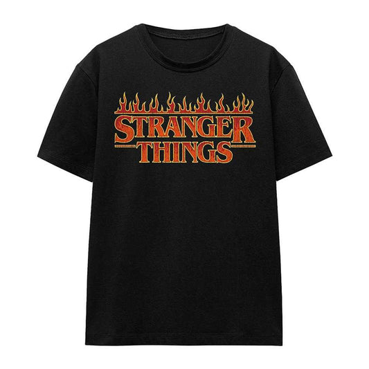 Black - Front - Stranger Things Womens-Ladies Flamingo Logo T-Shirt