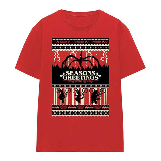 Red - Front - Stranger Things Womens-Ladies Fair Isle Christmas T-Shirt