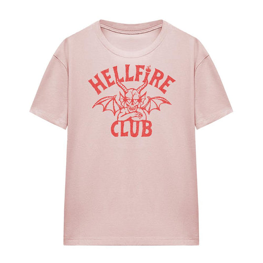 Pink - Front - Stranger Things Womens-Ladies Hellfire Club Tonal Logo T-Shirt