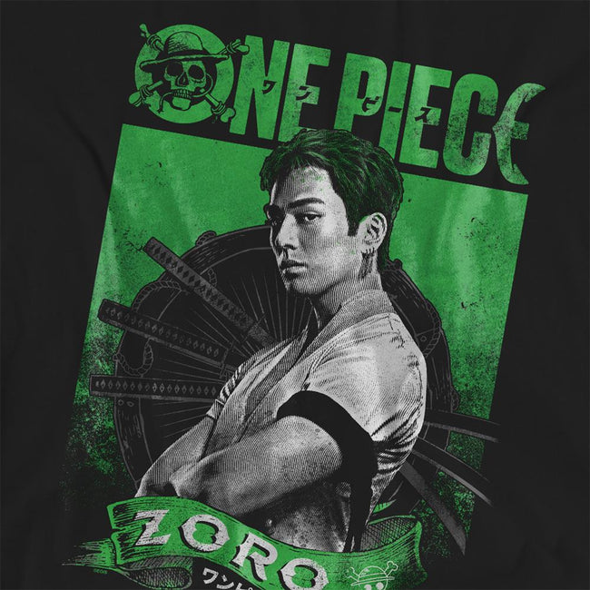 Black - Side - One Piece Live Action Womens-Ladies Roronoa Zoro Portrait T-Shirt