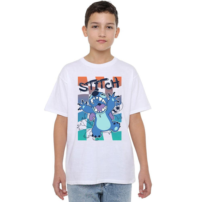 White - Front - Lilo & Stitch Boys Checkered T-Shirt