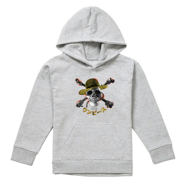 Athletic Heather - Front - One Piece Childrens-Kids Jolly Roger Straw Hat Hoodie