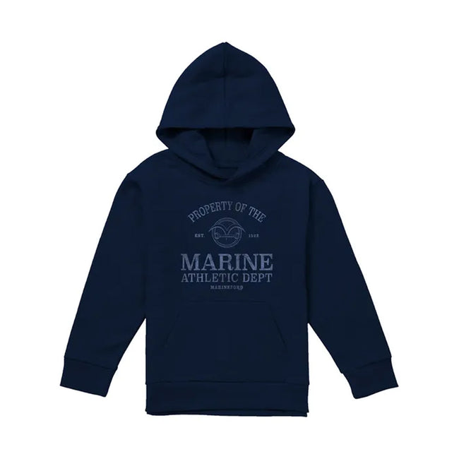 Navy - Front - One Piece Childrens-Kids Marine Athletic Dept Hoodie
