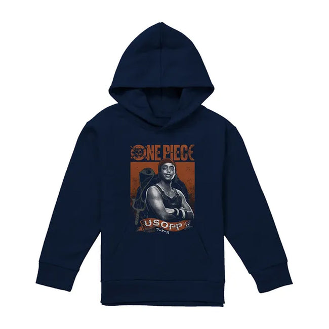 Navy - Front - One Piece Live Action Childrens-Kids Usopp Portrait Hoodie