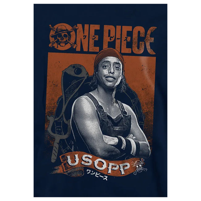Navy - Side - One Piece Live Action Childrens-Kids Usopp Portrait Hoodie