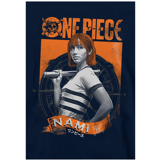 Navy - Side - One Piece Live Action Childrens-Kids Nami Portrait Hoodie