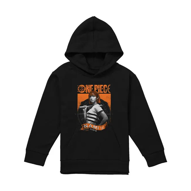 Black - Front - One Piece Live Action Childrens-Kids Nami Portrait Hoodie