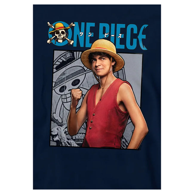 Navy - Side - One Piece Live Action Childrens-Kids Luffy Hoodie