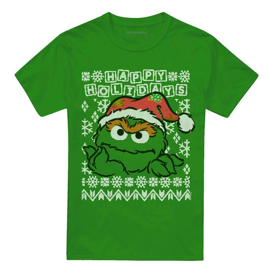 Kelly Green - Front - Sesame Street Unisex Adult Ugly Christmas Oscar The Grouch T-Shirt