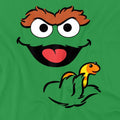 Kelly Green - Side - Sesame Street Unisex Adult Holding Slimey Oscar The Grouch T-Shirt
