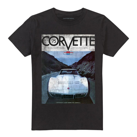 Black - Front - Chevrolet Unisex Adult Corvette 75 Poster T-Shirt