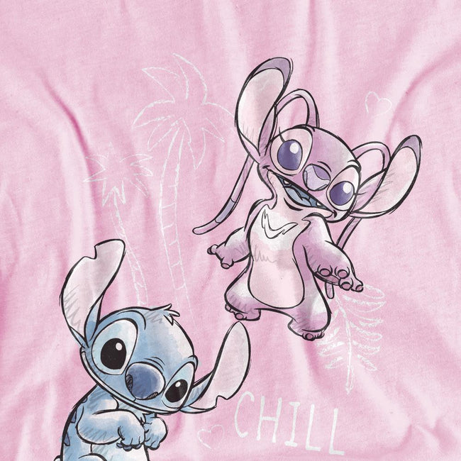 Light Pink - Back - Lilo & Stitch Girls Chill Vibes Stitch & Angel Sketch T-Shirt