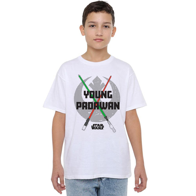 White - Front - Star Wars Boys Young Padawan Lightsaber T-Shirt