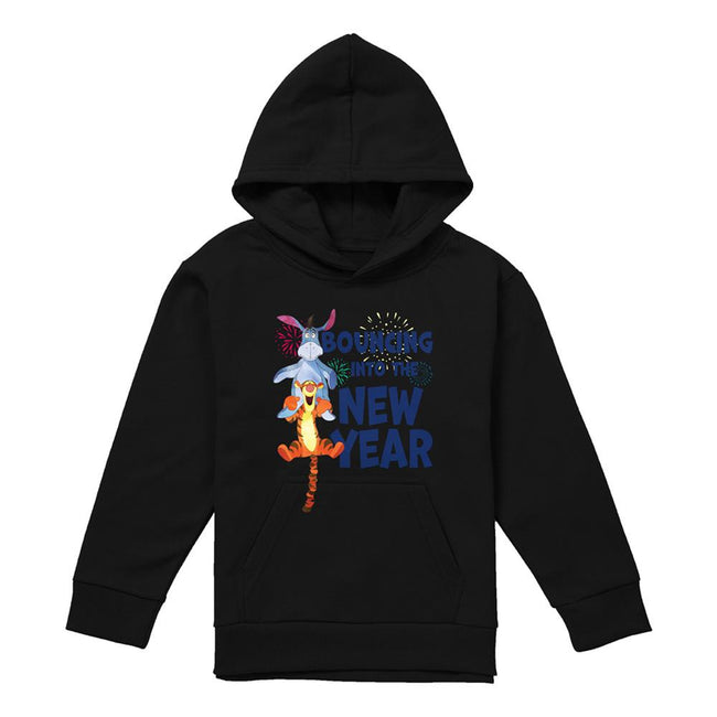 Black - Front - Winnie the Pooh Childrens-Kids Bouncing Into The New Year Hoodie