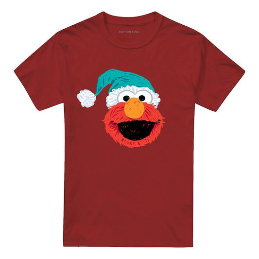 Cardinal - Front - Sesame Street Unisex Adult Elmo Christmas T-Shirt