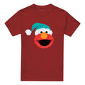 Cardinal - Front - Sesame Street Unisex Adult Elmo Christmas T-Shirt