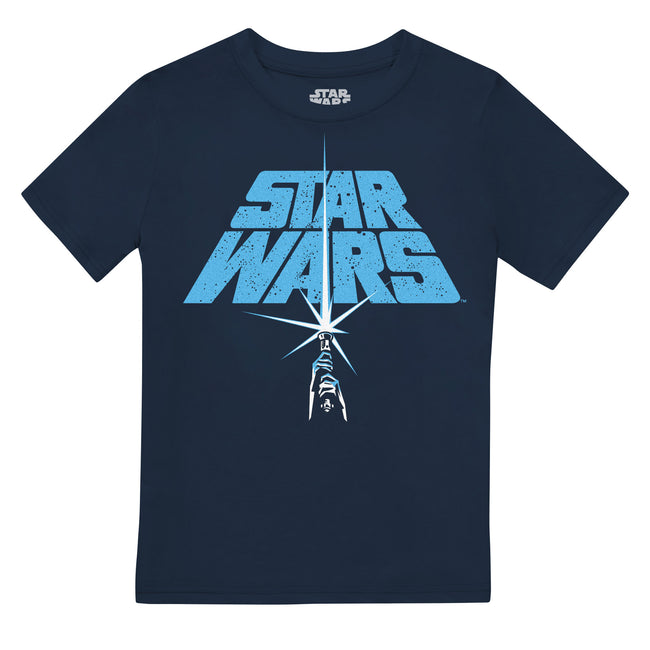 Navy - Front - Star Wars Childrens-Kids Lightsaber Logo T-Shirt
