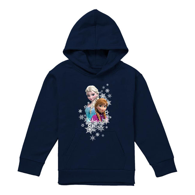Navy - Front - Frozen Childrens-Kids Anna And Elsa Snowflake Portrait Hoodie
