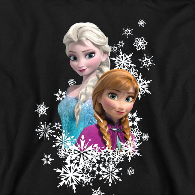 Black - Back - Frozen Childrens-Kids Anna And Elsa Snowflake Portrait Hoodie