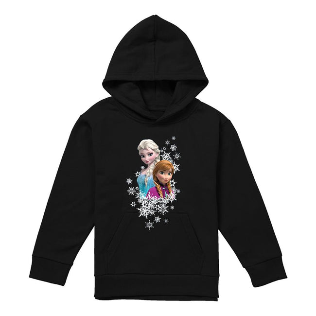 Black - Front - Frozen Childrens-Kids Anna And Elsa Snowflake Portrait Hoodie