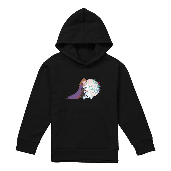Black - Front - Frozen Childrens-Kids Like Warm Hugs Anna And Olaf Pullover Hoodie