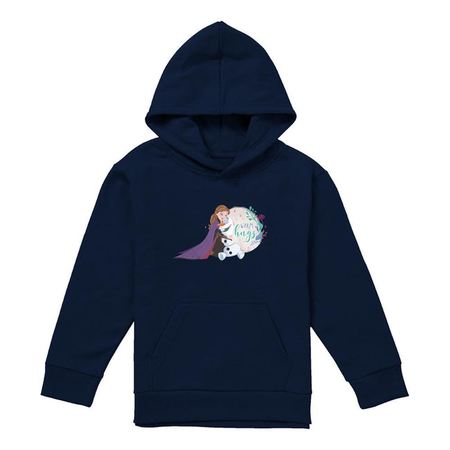 Navy - Front - Frozen Childrens-Kids Like Warm Hugs Anna And Olaf Pullover Hoodie