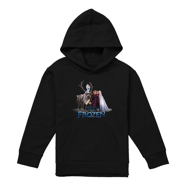 Black - Front - Frozen Childrens-Kids Group Photo Pullover Hoodie