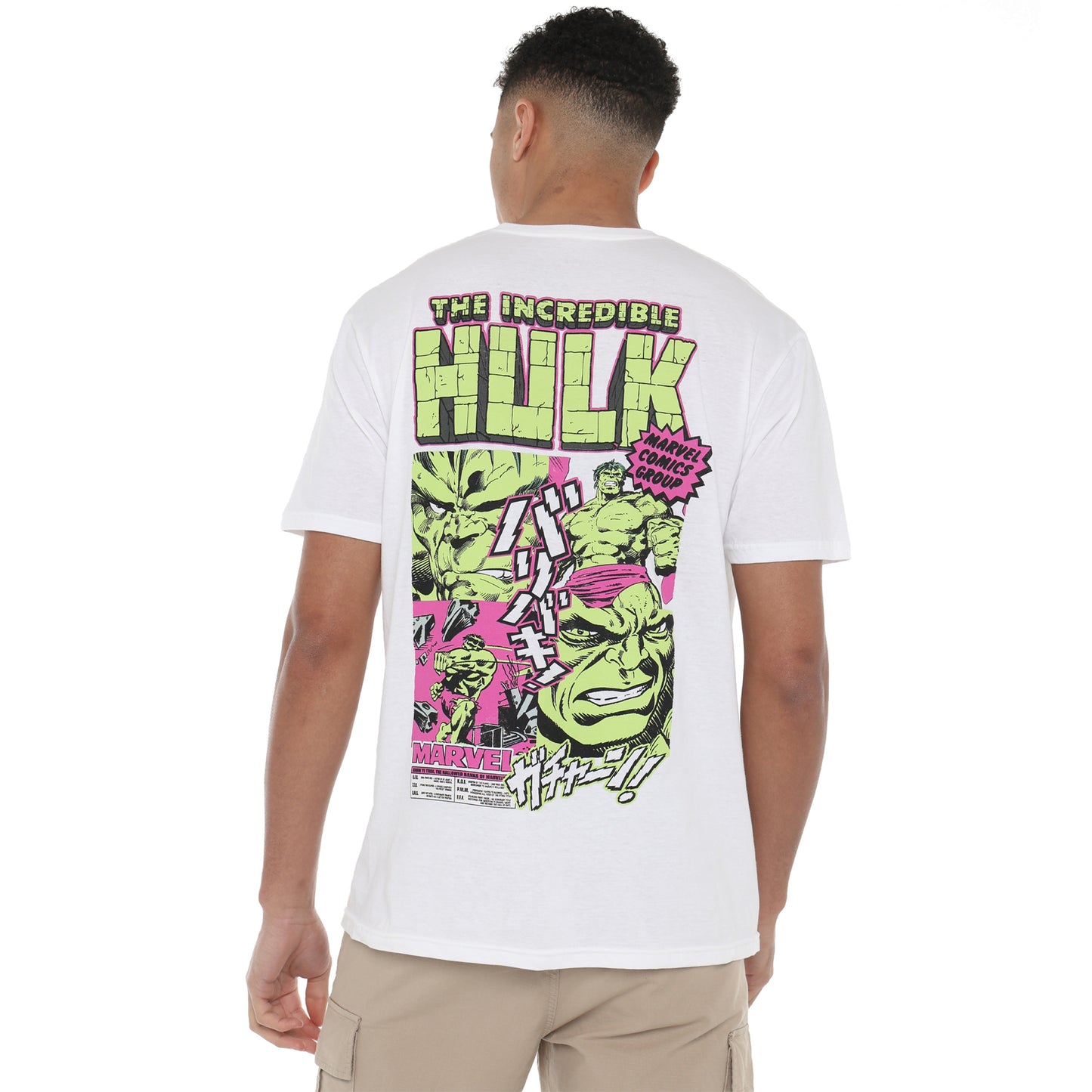 White - Lifestyle - Hulk Mens Manga Back Print T-Shirt