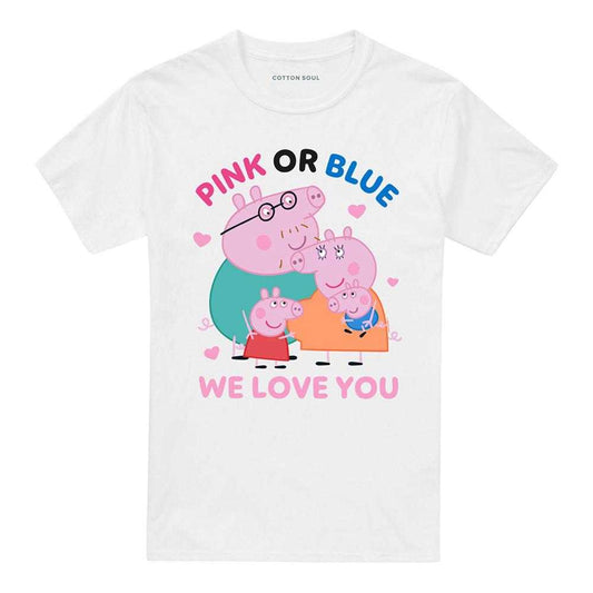 White - Front - Peppa Pig Unisex Adult Pink Or Blue We Love You Family T-Shirt