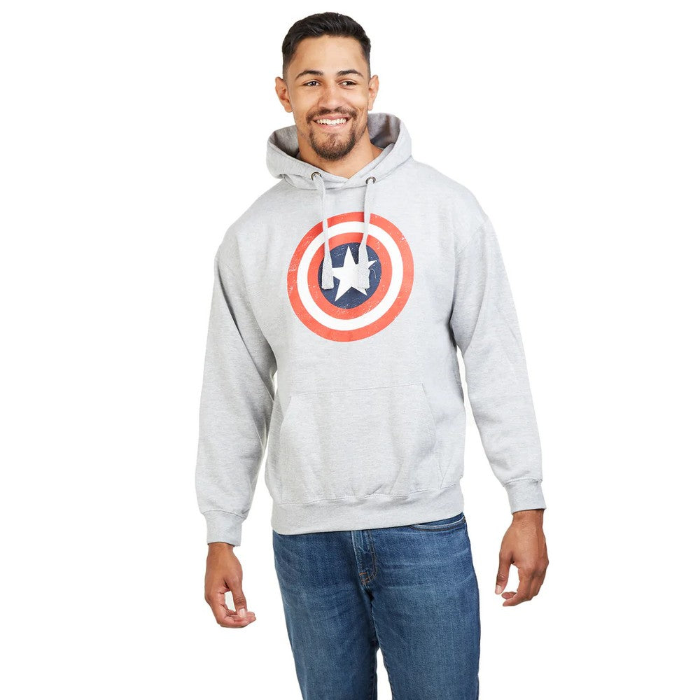 Heather Grey - Back - Captain America Mens Shield Hoodie