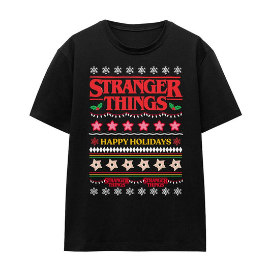 Black - Front - Stranger Things Womens-Ladies Demogorgon Christmas Jumper T-Shirt