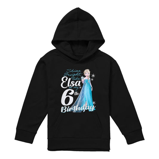Black - Front - Frozen Childrens-Kids Bright Like Elsa 6th Birthday Pullover Hoodie