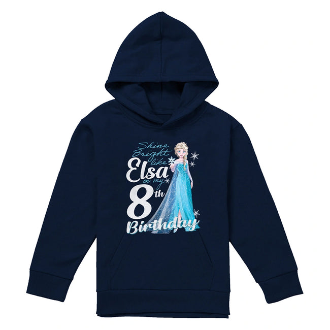 Navy - Front - Frozen Childrens-Kids Bright Like Elsa 8th Birthday Pullover Hoodie