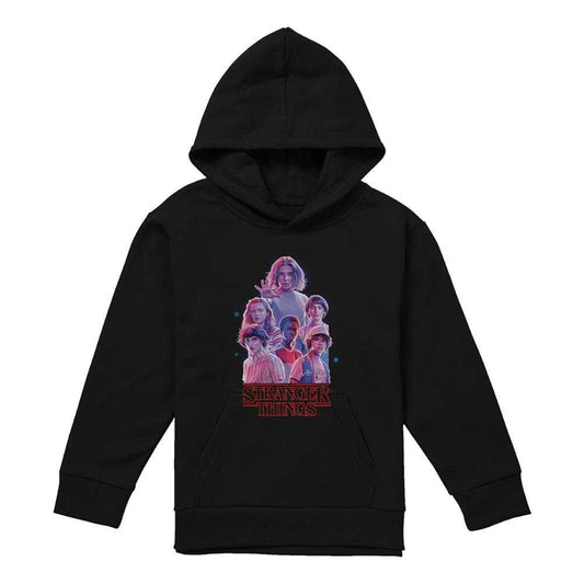 Black - Front - Stranger Things Childrens-Kids Pink Glow Group Pullover Hoodie