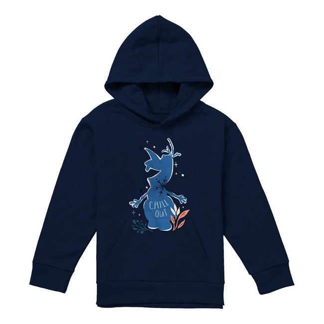 Navy - Front - Frozen Childrens-Kids Chill Out Olaf Silhouette Pullover Hoodie