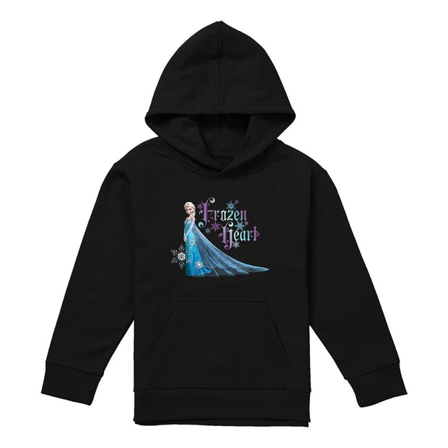 Black - Front - Frozen Childrens-Kids Frozen Heart Elsa Pullover Hoodie
