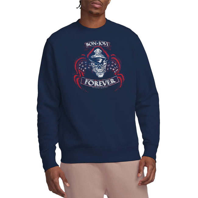 Navy - Side - Bon Jovi Unisex Adult Forever Skull Sweatshirt