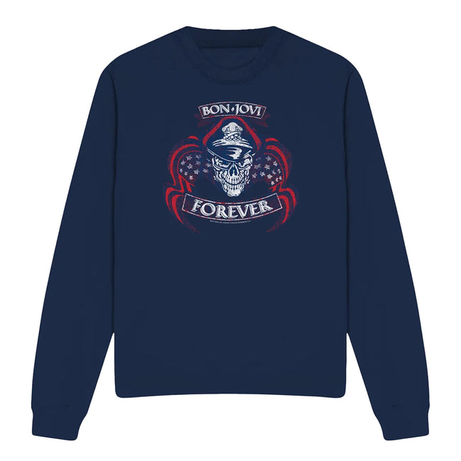 Navy - Front - Bon Jovi Unisex Adult Forever Skull Sweatshirt