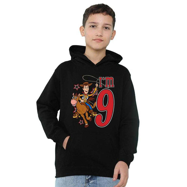 Black - Side - Toy Story Childrens-Kids I´m 9 Woody Birthday Pullover Hoodie