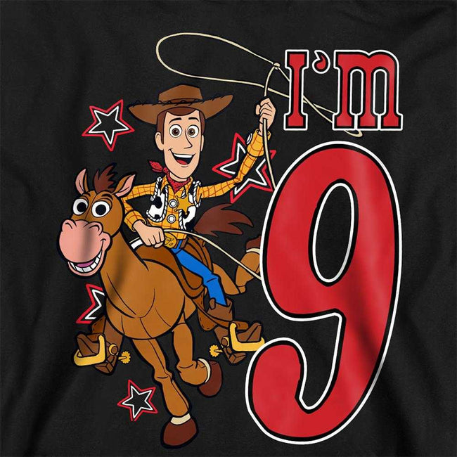 Black - Pack Shot - Toy Story Childrens-Kids I´m 9 Woody Birthday Pullover Hoodie