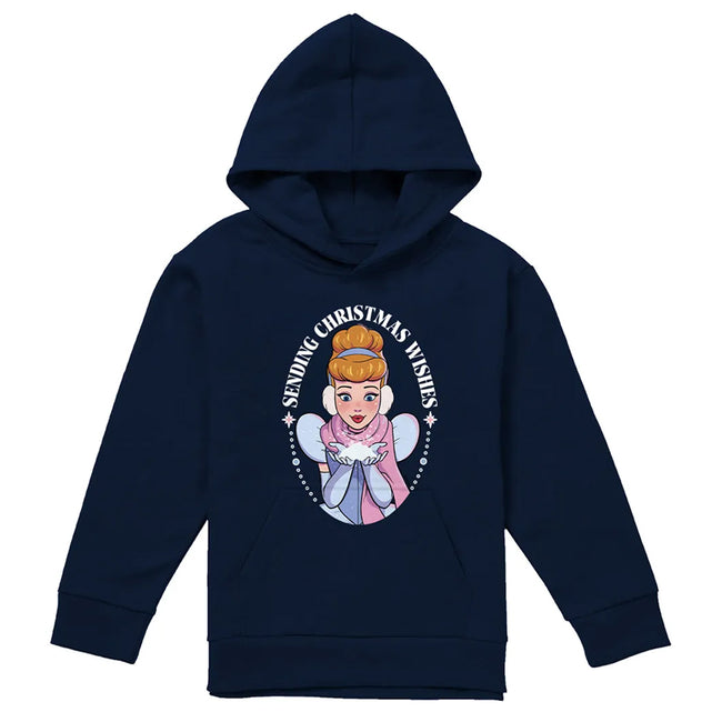 Navy - Front - Cinderella Childrens-Kids Sending Christmas Wishes Hoodie