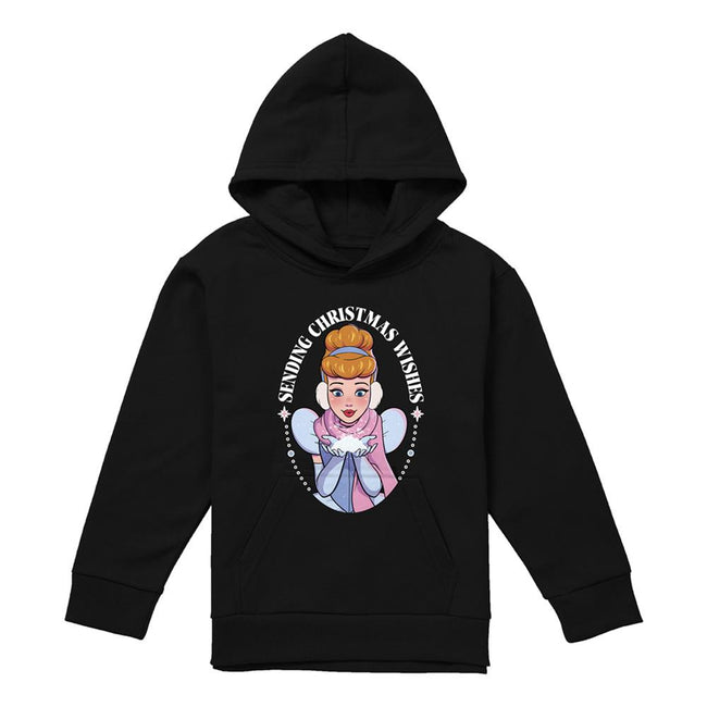 Black - Front - Cinderella Childrens-Kids Sending Christmas Wishes Hoodie