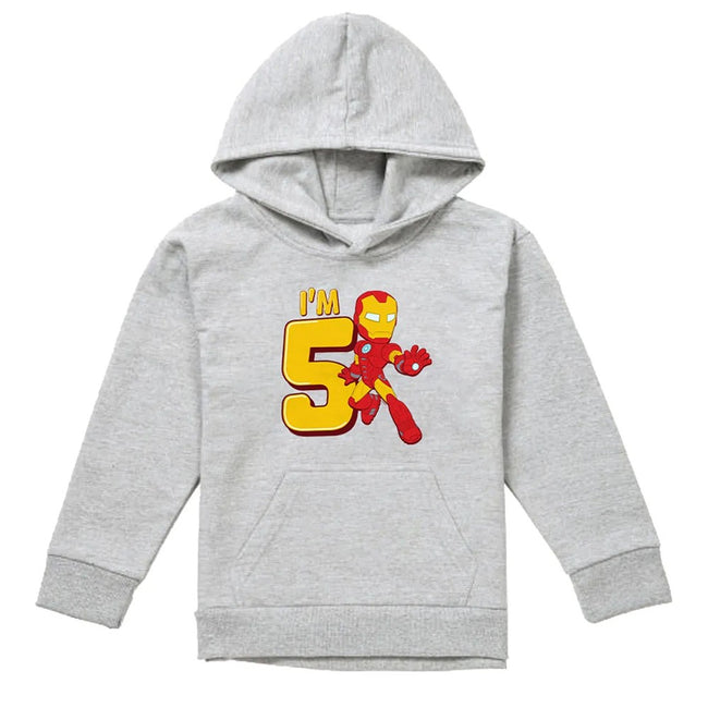 Athletic Heather - Front - Marvel Childrens-Kids Iron Man Cute 5th Birthday Hoodie