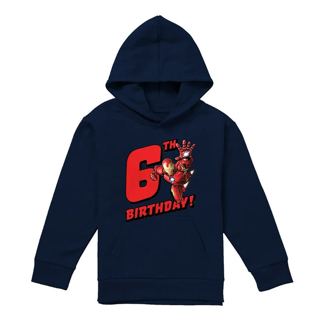 Navy - Front - Marvel Childrens-Kids Iron Man 6th Birthday Hoodie