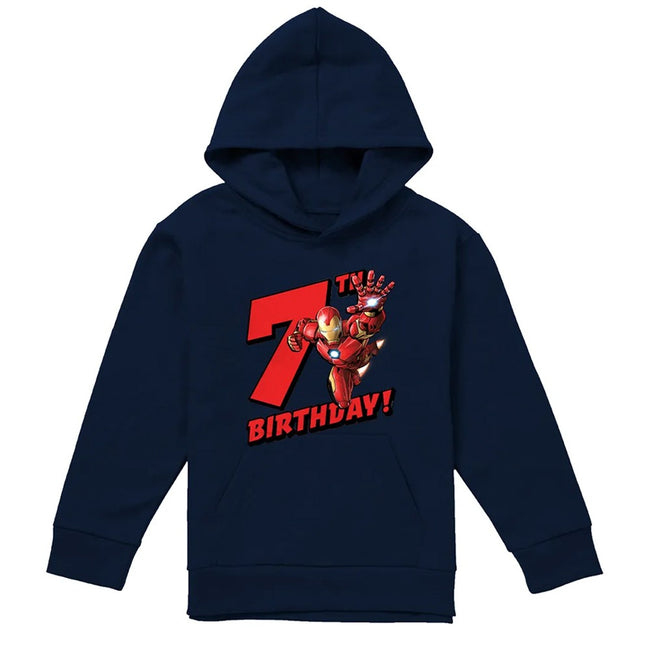 Navy - Front - Marvel Childrens-Kids Iron Man 7th Birthday Hoodie