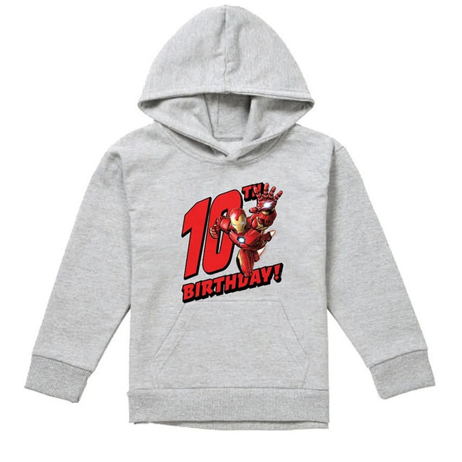 Athletic Heather - Front - Marvel Childrens-Kids Iron Man Heather 10th Birthday Hoodie